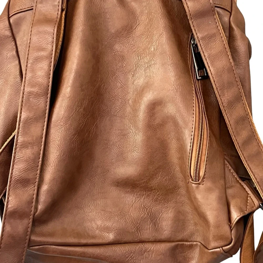 LXY Vegan Leather Backpack Vintage Style Bookbag Unisex